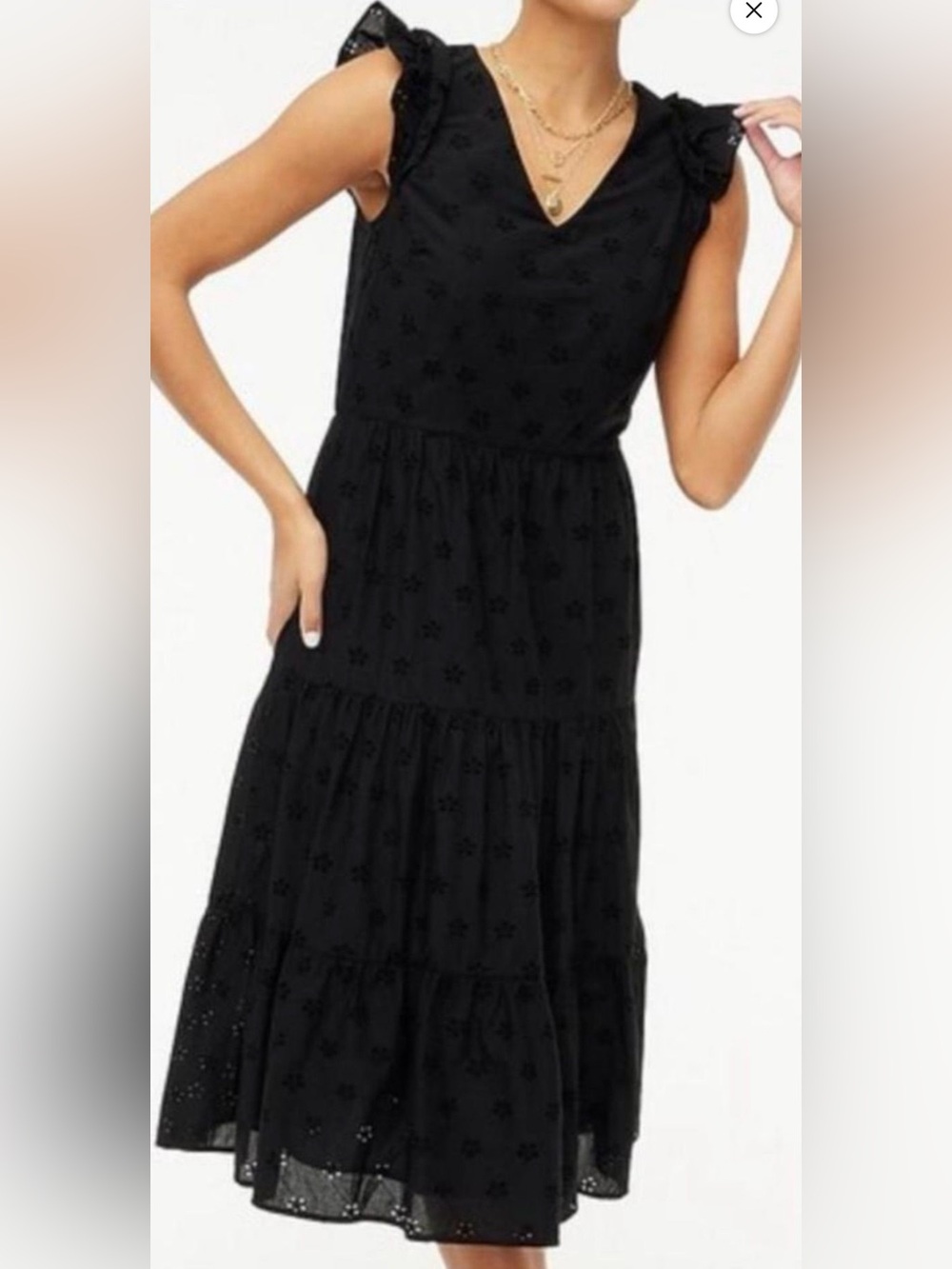 J. Crew Black Sleeveless Eyelet Tiered Midi Dress